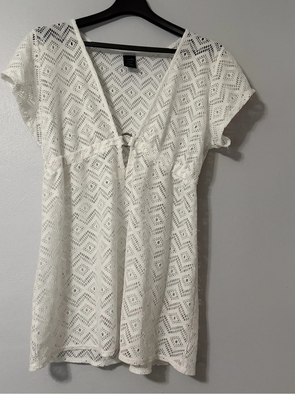 Women’s White Lace V-Neck Short Sleeve Beach Coverup